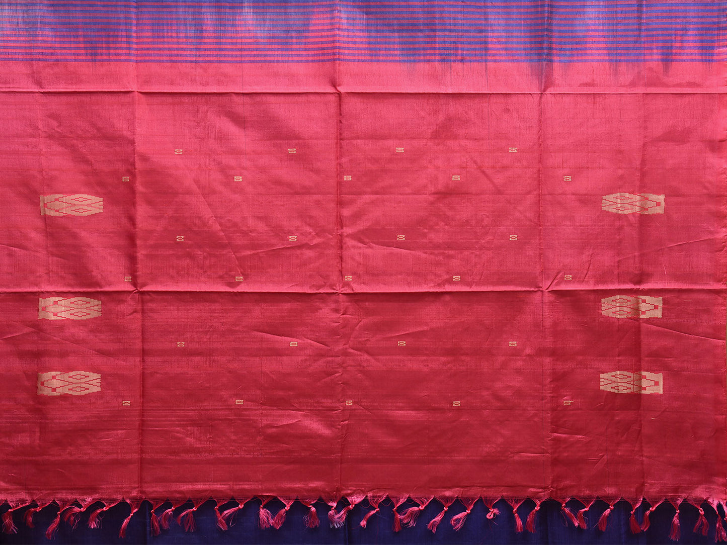 Dark Blue and Pink Banana Silk Saree with Small Buta and Contrast Pallu Design No Blouse o0490