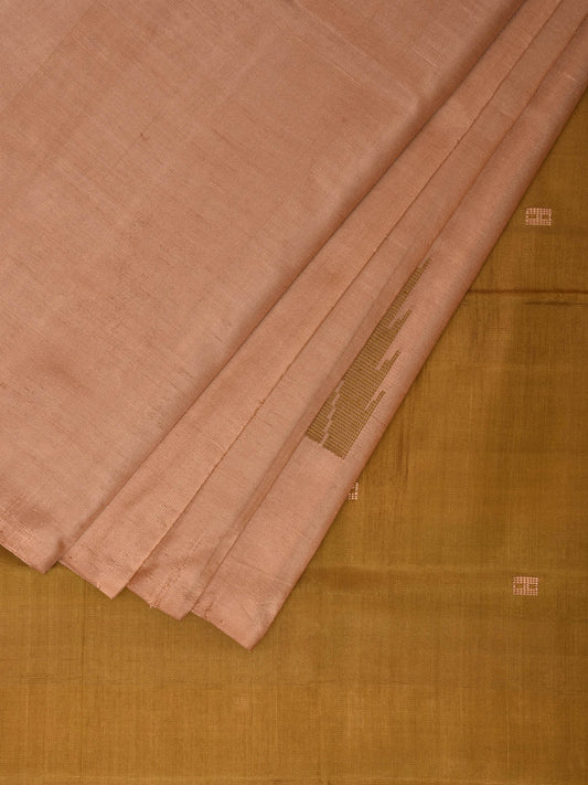 Cream and Olive Banana Silk Saree with Small Buta and Contrast Pallu Design No Blouse o0491