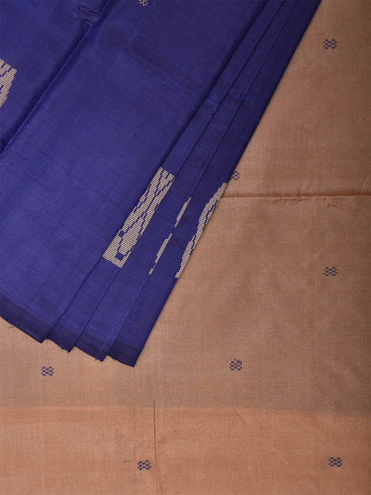 Dark Blue and Cream Banana Silk Saree with Small Buta and Contrast Pallu Design No Blouse o0495