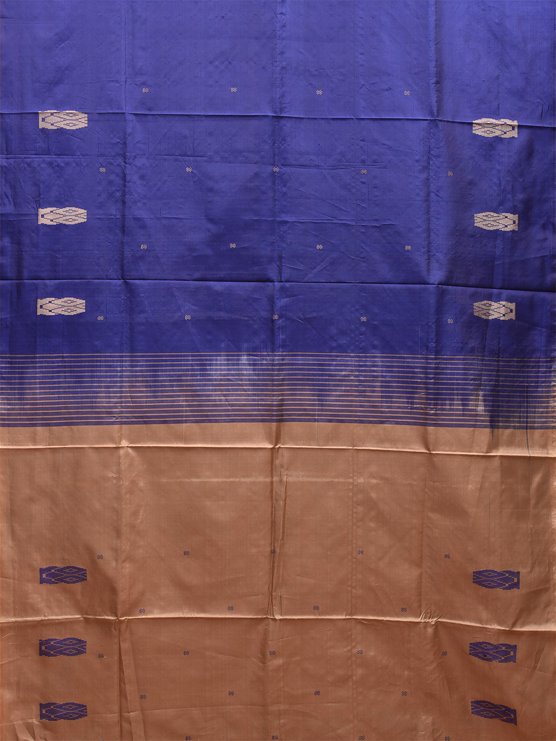 Dark Blue and Cream Banana Silk Saree with Small Buta and Contrast Pallu Design No Blouse o0495