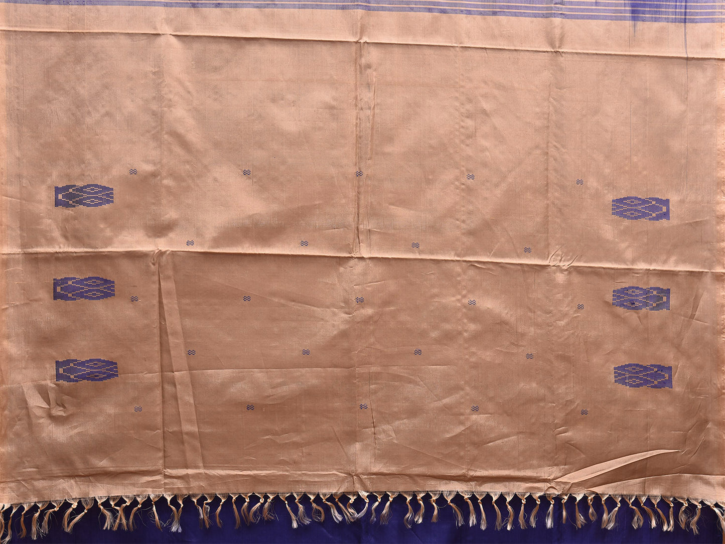 Dark Blue and Cream Banana Silk Saree with Small Buta and Contrast Pallu Design No Blouse o0495