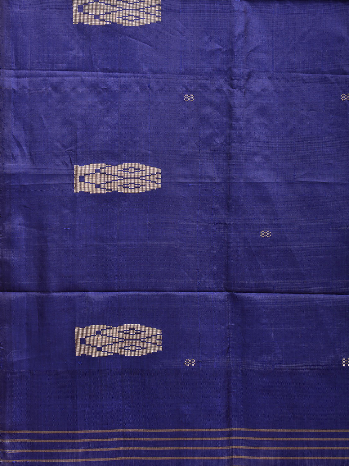 Dark Blue and Cream Banana Silk Saree with Small Buta and Contrast Pallu Design No Blouse o0495