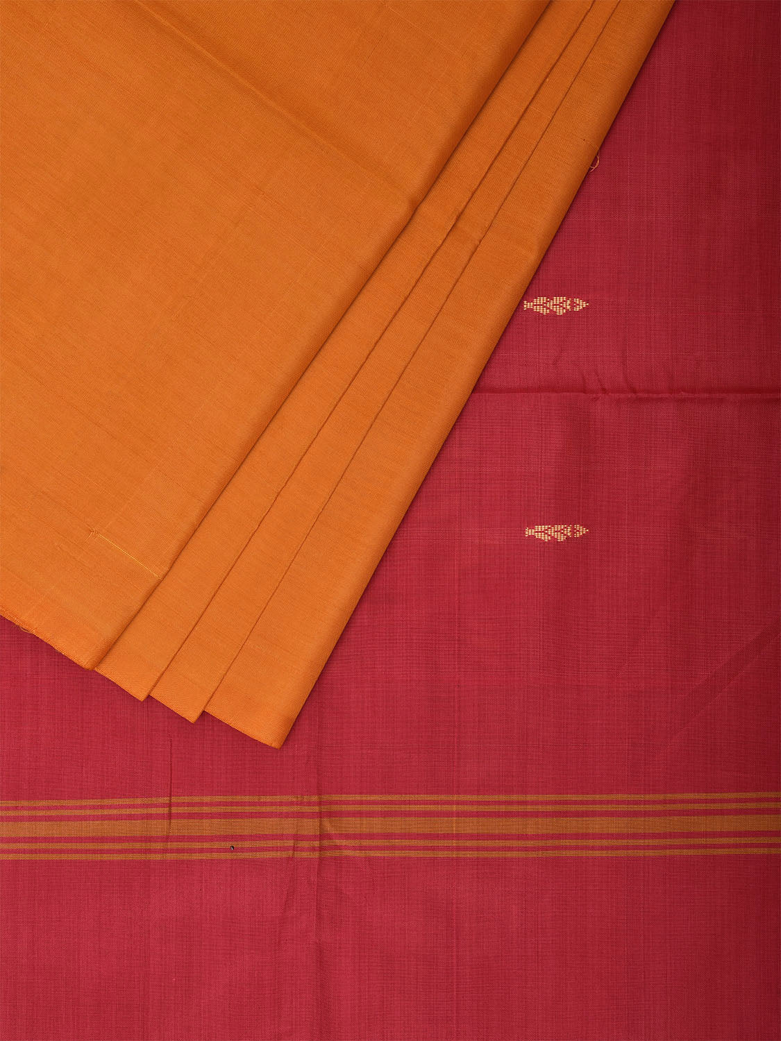 Orange and Pink Banana Silk Saree with Small Buta and Contrast Pallu Design No Blouse o0496
