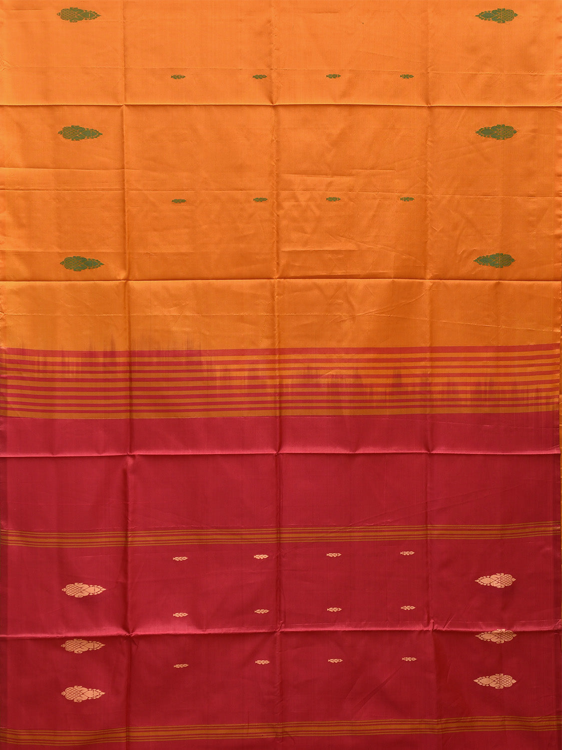 Orange and Pink Banana Silk Saree with Small Buta and Contrast Pallu Design No Blouse o0496