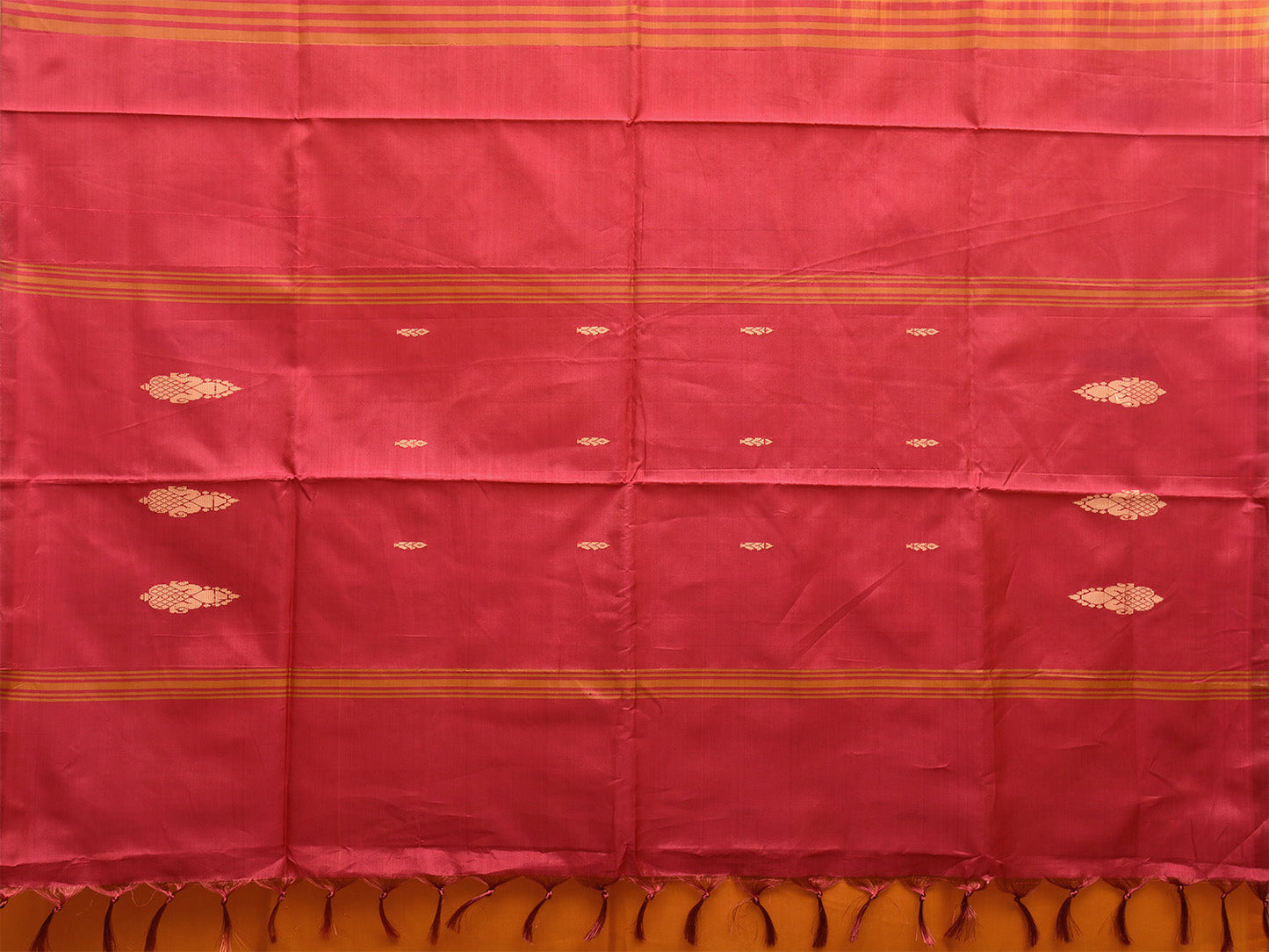 Orange and Pink Banana Silk Saree with Small Buta and Contrast Pallu Design No Blouse o0496