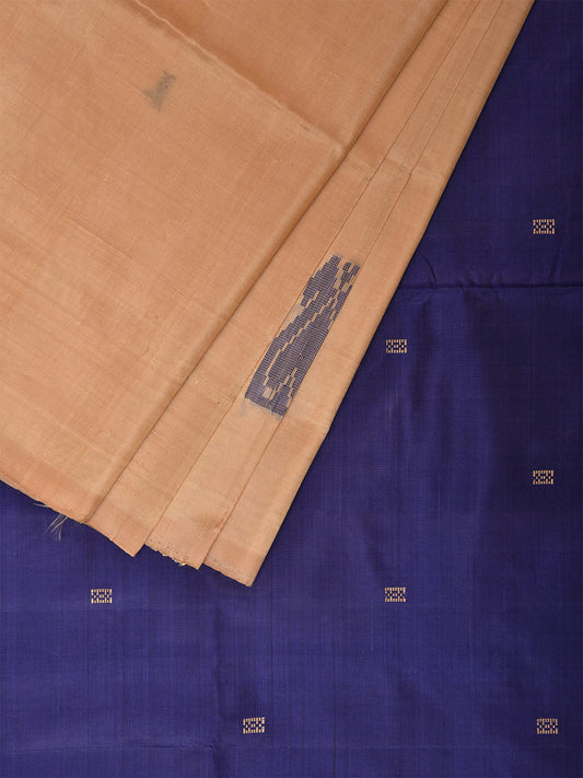 Cream and Dark Blue Banana Silk Saree with Small Buta and Contrast Pallu Design No Blouse o0497