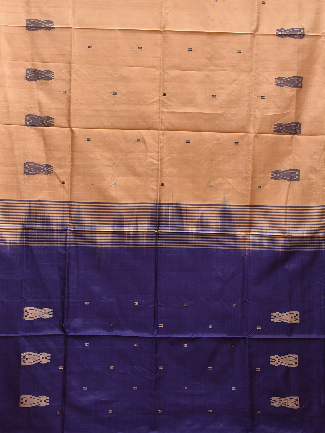 Cream and Dark Blue Banana Silk Saree with Small Buta and Contrast Pallu Design No Blouse o0497