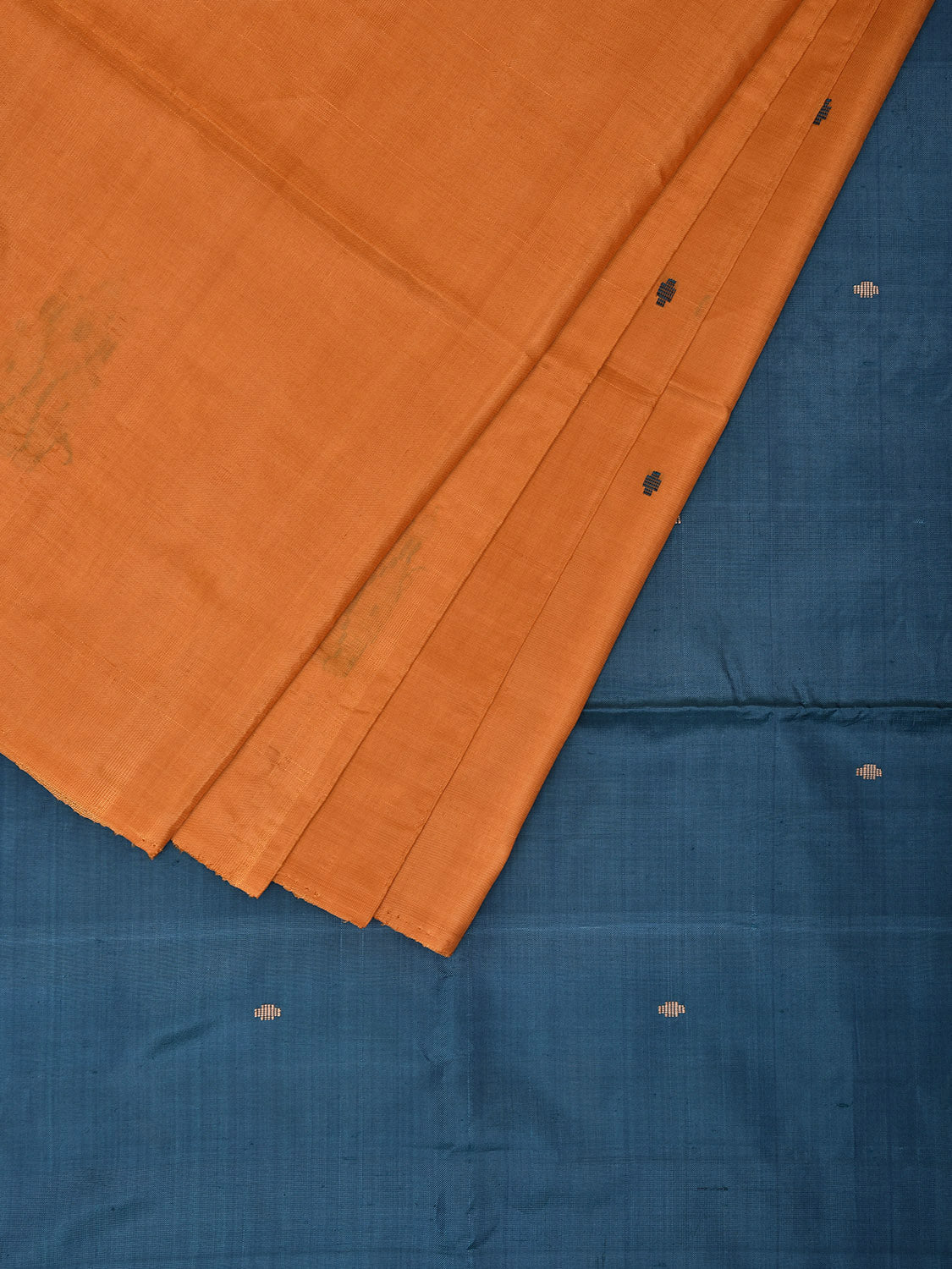 Orange and Turquoise Banana Silk Saree with Small Buta and Contrast Pallu Design No Blouse o0498