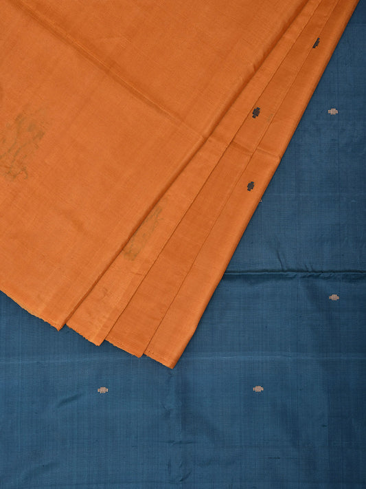 Orange and Turquoise Banana Silk Saree with Small Buta and Contrast Pallu Design No Blouse o0498