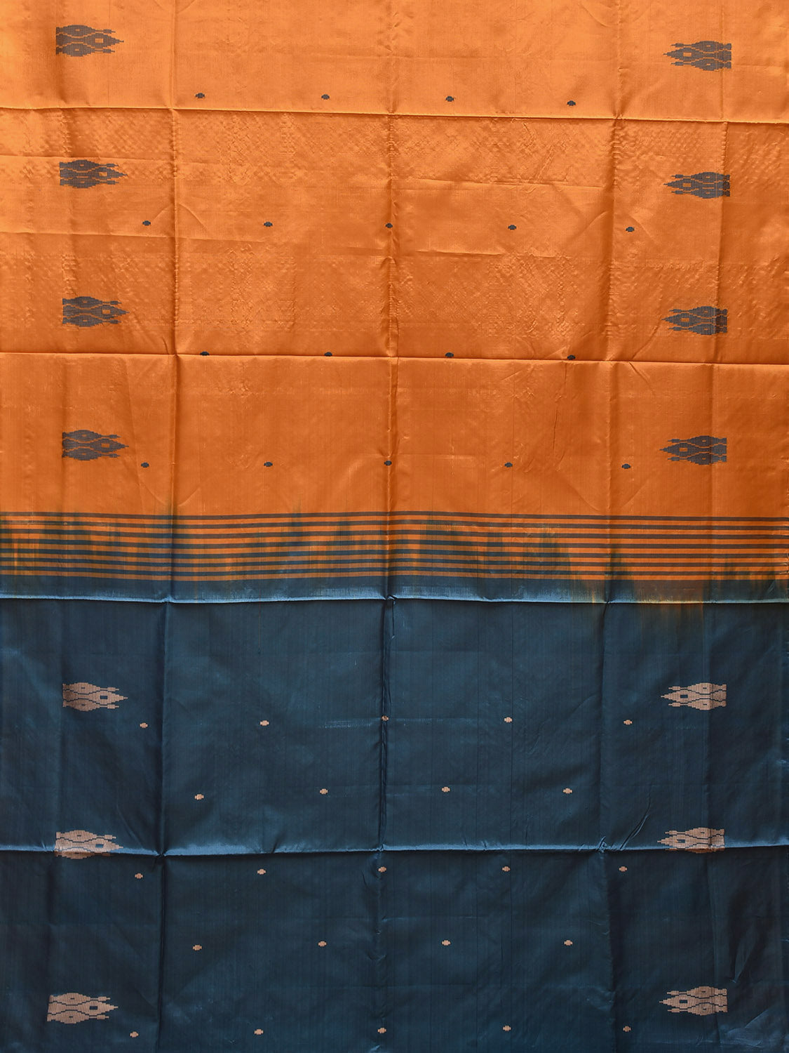 Orange and Turquoise Banana Silk Saree with Small Buta and Contrast Pallu Design No Blouse o0498