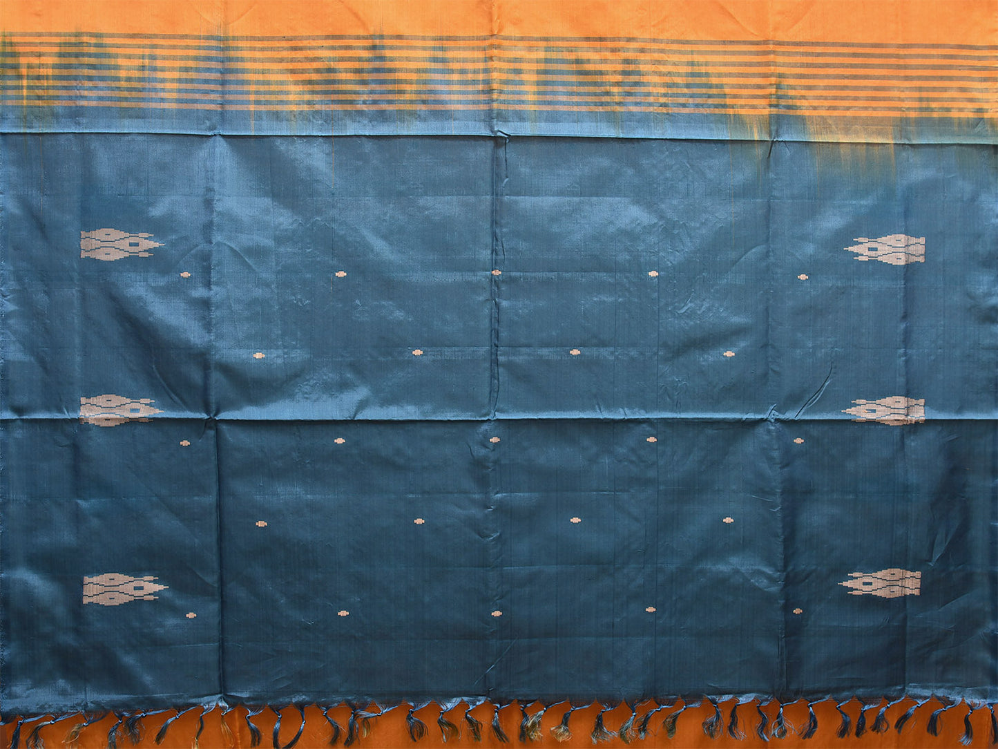 Orange and Turquoise Banana Silk Saree with Small Buta and Contrast Pallu Design No Blouse o0498