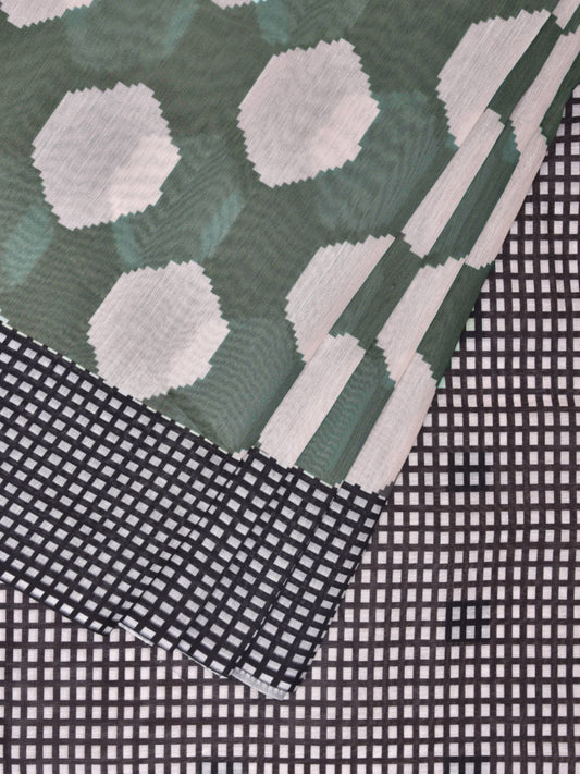 Olive Cotton Saree with Big Polka Dots and Checks Digital Print Design o0500