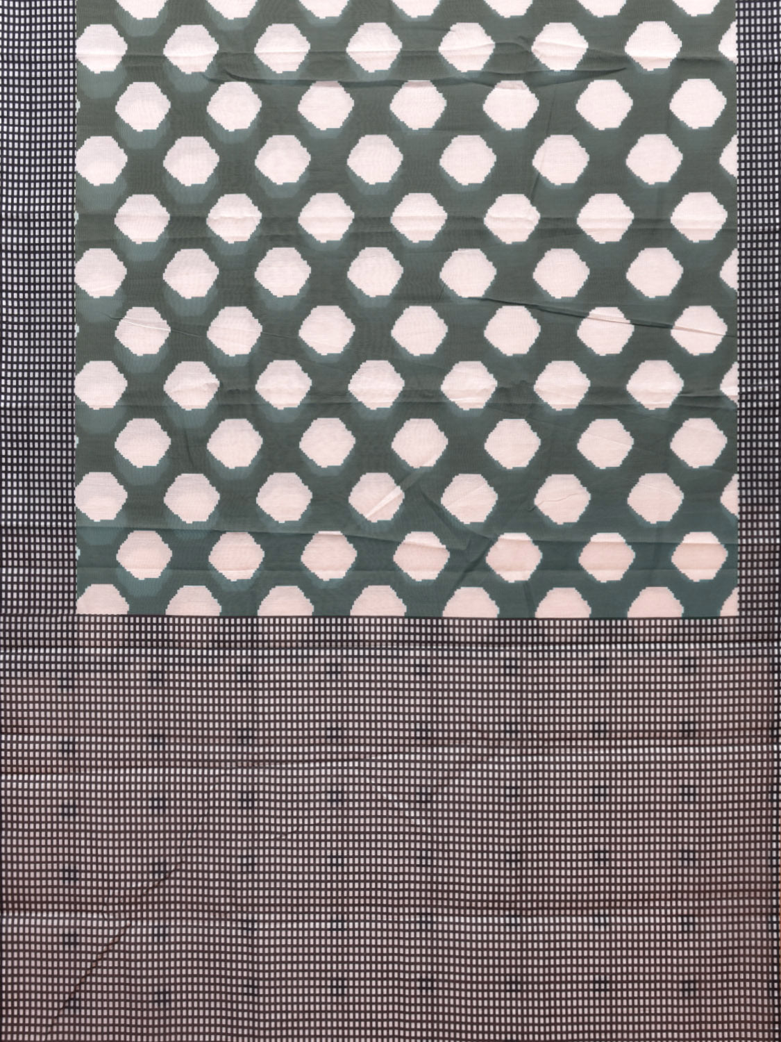 Olive Cotton Saree with Big Polka Dots and Checks Digital Print Design o0500