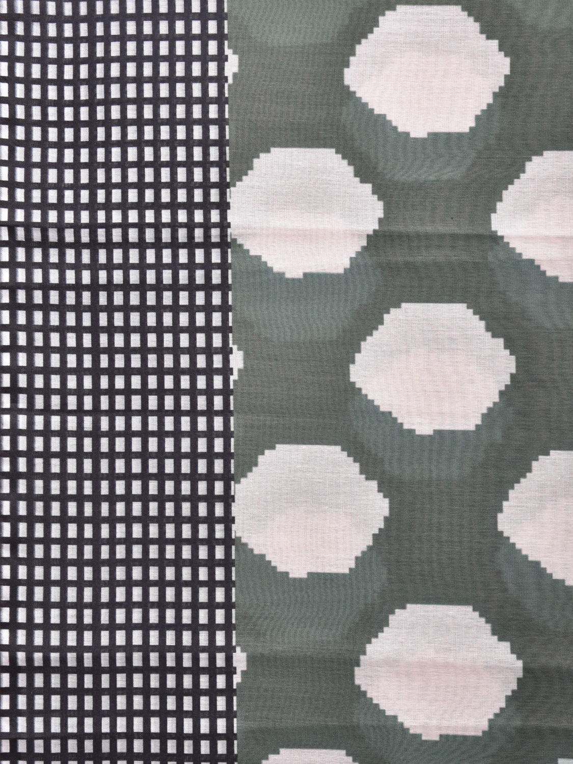 Olive Cotton Saree with Big Polka Dots and Checks Digital Print Design o0500