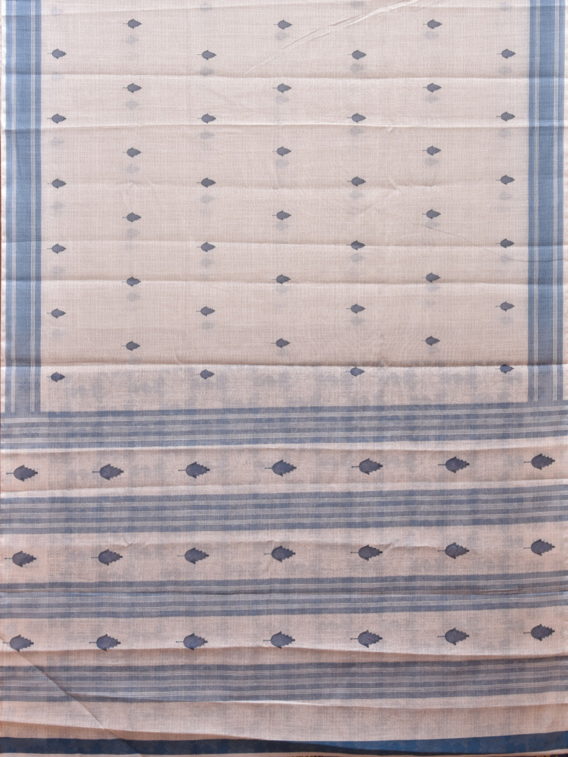 White and Blue Venkatagiri Cotton Saree with Leaf Buta Digital Print Design o0503
