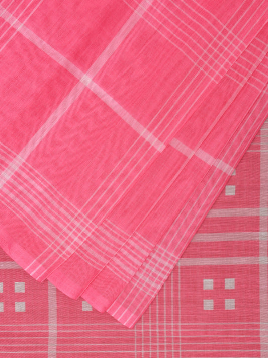 Baby Pink Venkatagiri Cotton Saree with Checks Digital Print Design o0504