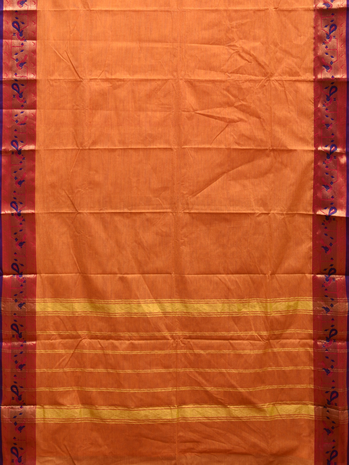 Orange Paithani Jacquard Cotton Saree with Peacock Border Design No Blouse o0506