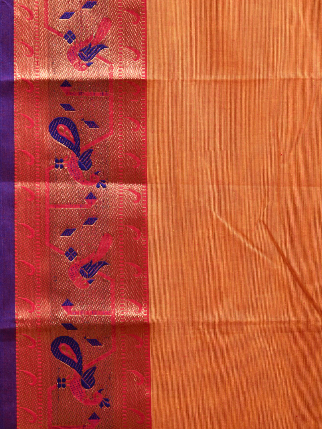 Orange Paithani Jacquard Cotton Saree with Peacock Border Design No Blouse o0506