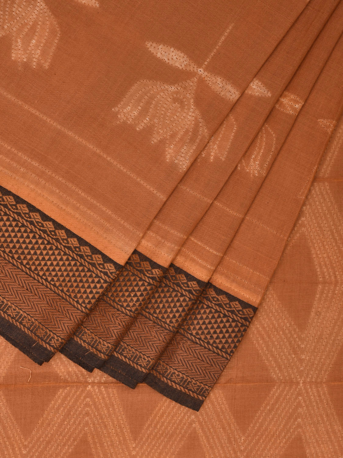 Fawn Shibori Kanchipuram Cotton Saree with Lotus Body and Grill Pallu Design No Blouse o0507