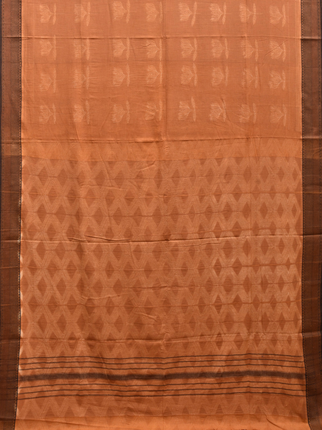 Fawn Shibori Kanchipuram Cotton Saree with Lotus Body and Grill Pallu Design No Blouse o0507