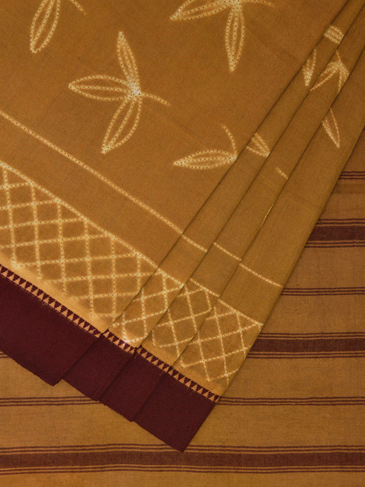 Olive and Maroon Shibori Gadwal Cotton Saree with Leaves Buta and Strips Pallu Design o0510