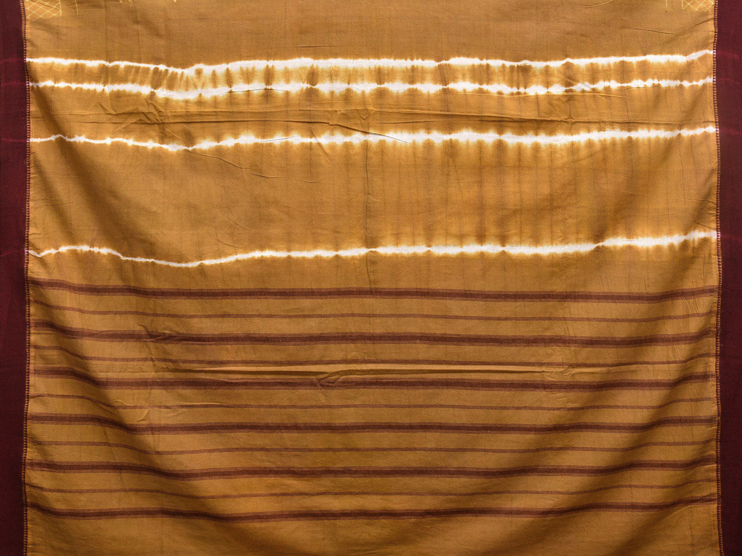 Olive and Maroon Shibori Gadwal Cotton Saree with Leaves Buta and Strips Pallu Design o0510
