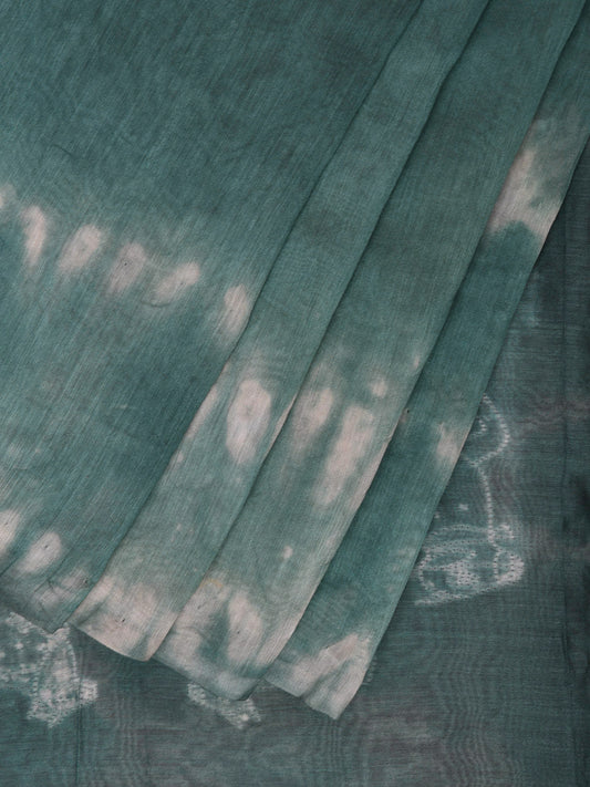Turquoise Shibori Cotton Silk Saree with Big Circle Body and Cows Pallu Design No Blouse o0512