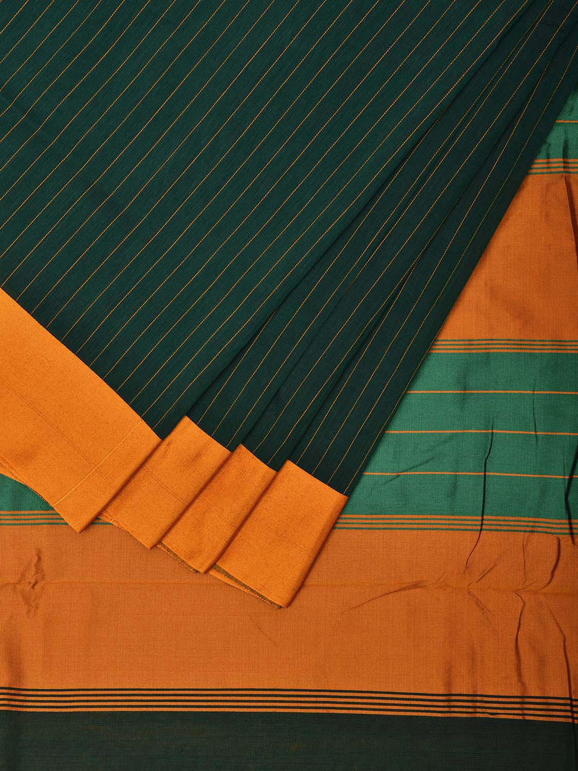 Green and Yellow ilkal Cotton Viscose Saree with Strips Design o0516
