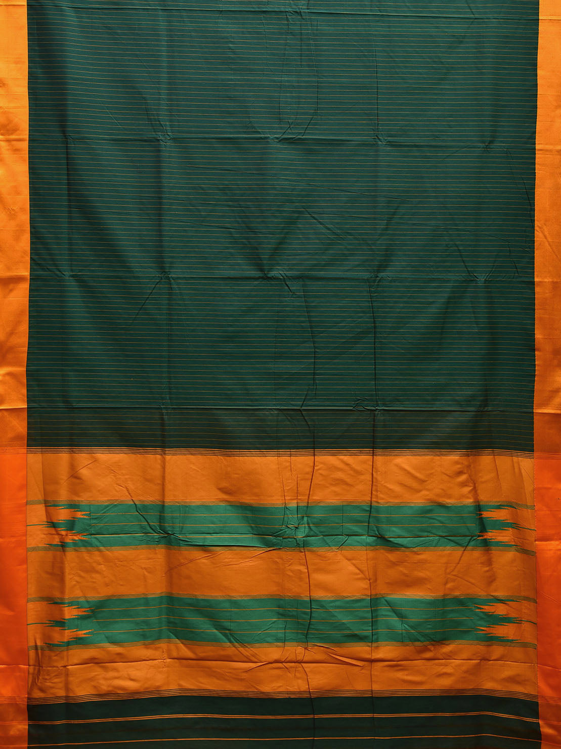Green and Yellow ilkal Cotton Viscose Saree with Strips Design o0516