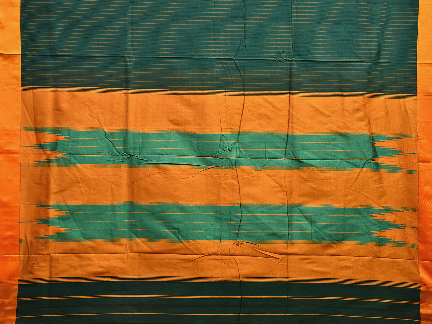 Green and Yellow ilkal Cotton Viscose Saree with Strips Design o0516