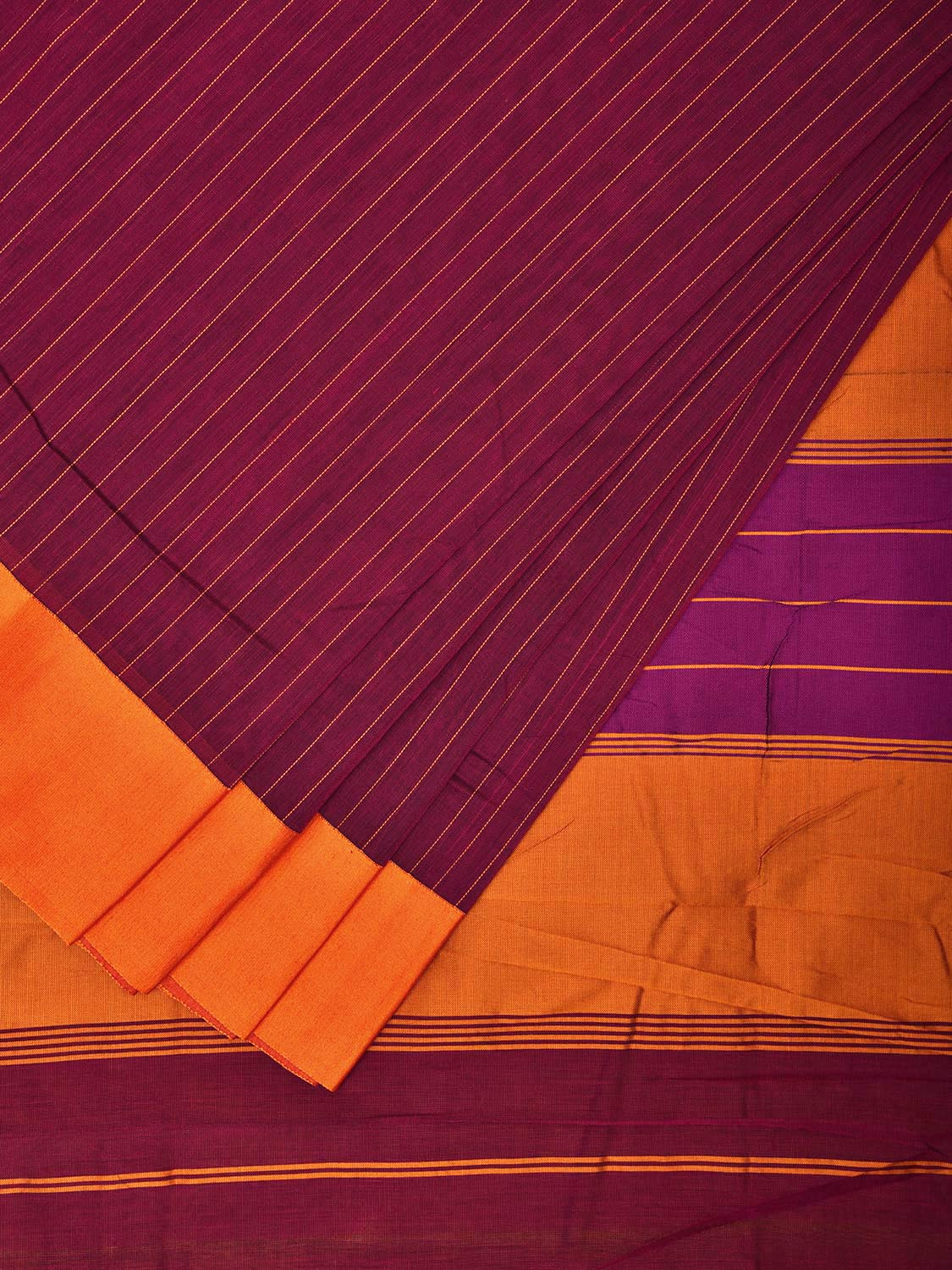 Magenta and Yellow ilkal Cotton Viscose Saree with Strips Design o0517