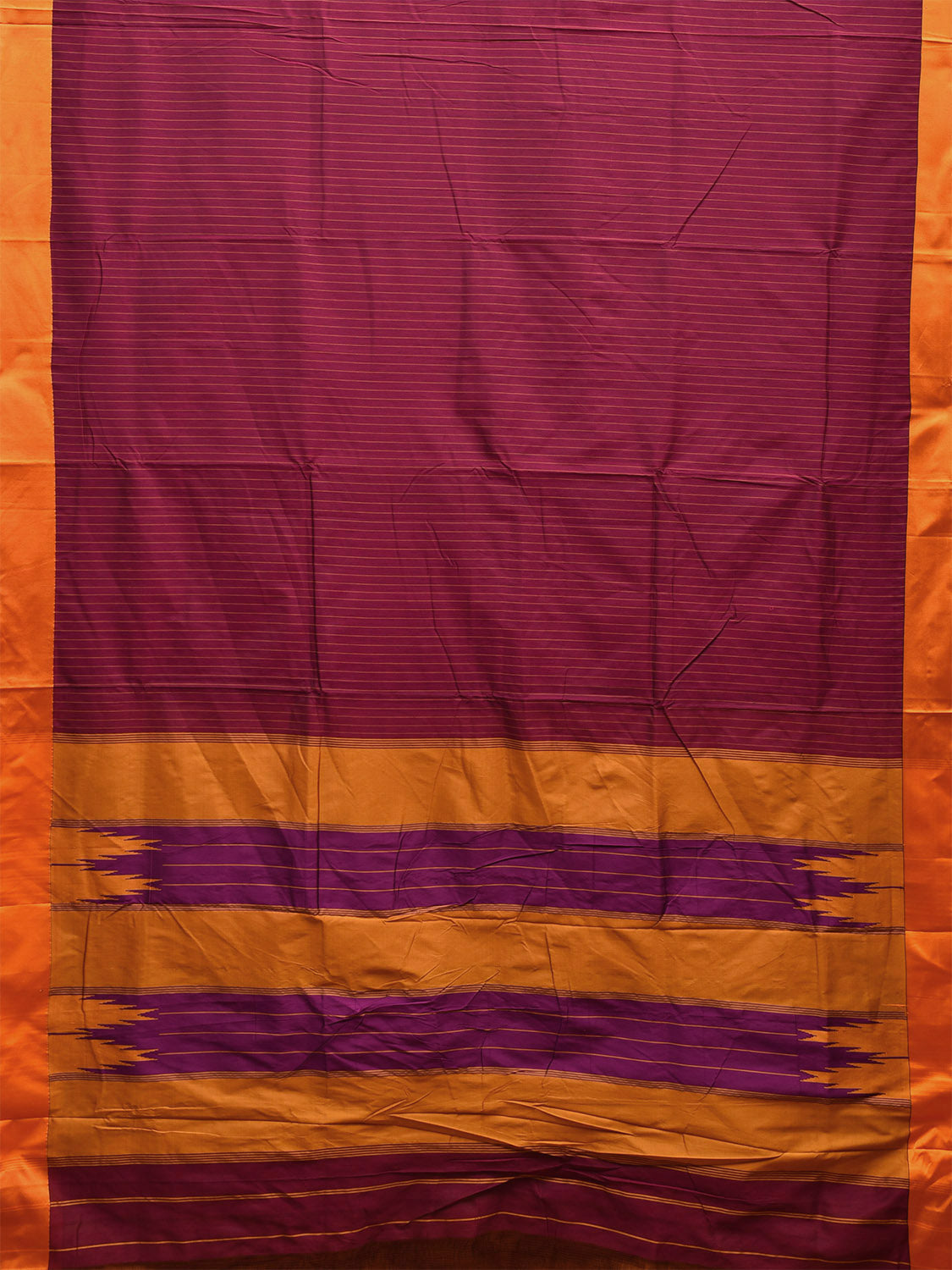 Magenta and Yellow ilkal Cotton Viscose Saree with Strips Design o0517