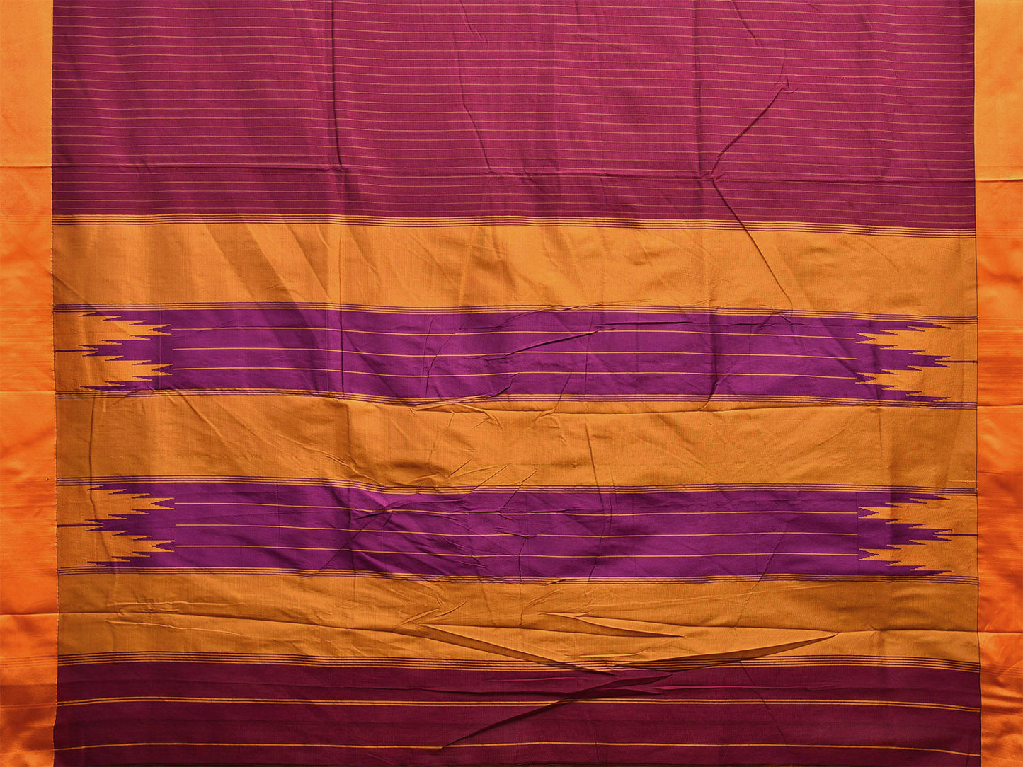 Magenta and Yellow ilkal Cotton Viscose Saree with Strips Design o0517