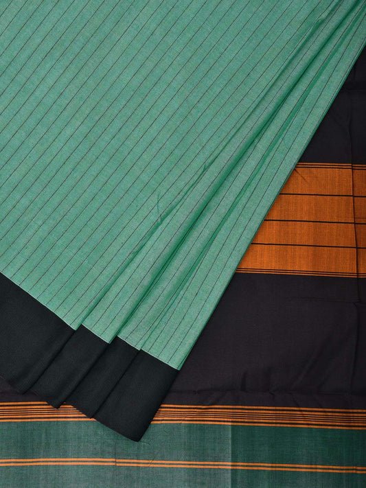 Turquoise and Black ilkal Cotton Viscose Saree with Strips Design o0518