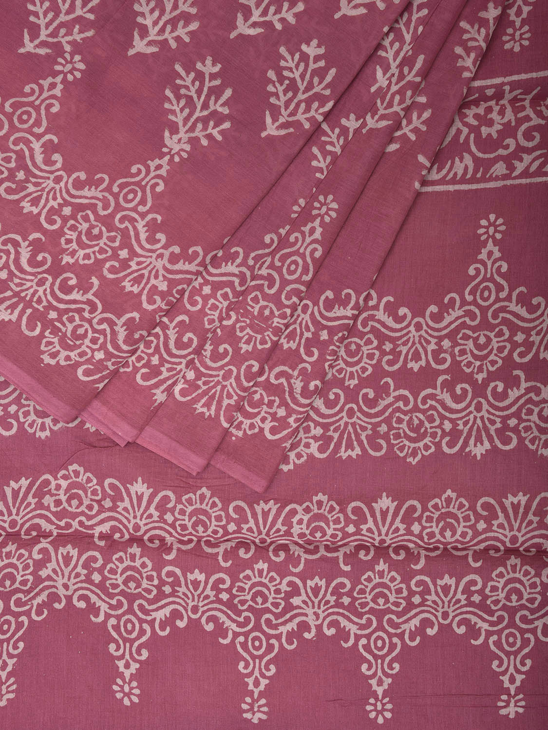 Light Pink Block Print Cotton Saree with All Over Body and Pallu Design o0592