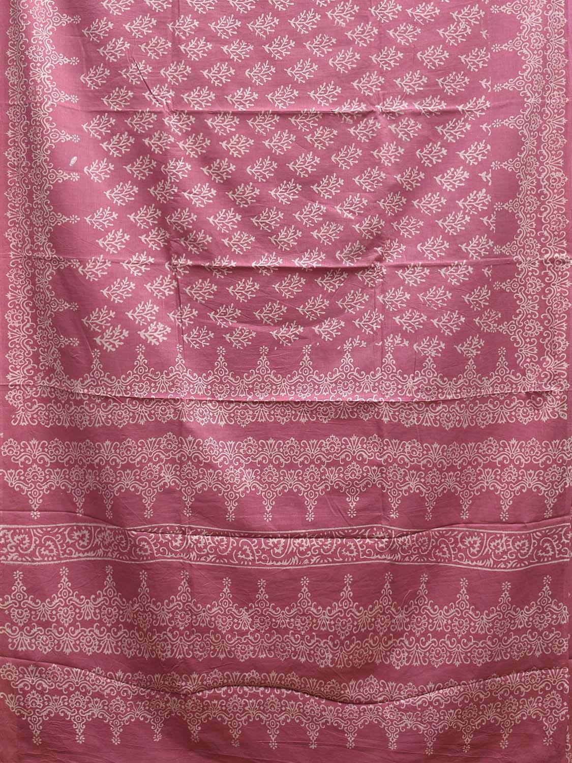 Light Pink Block Print Cotton Saree with All Over Body and Pallu Design o0592