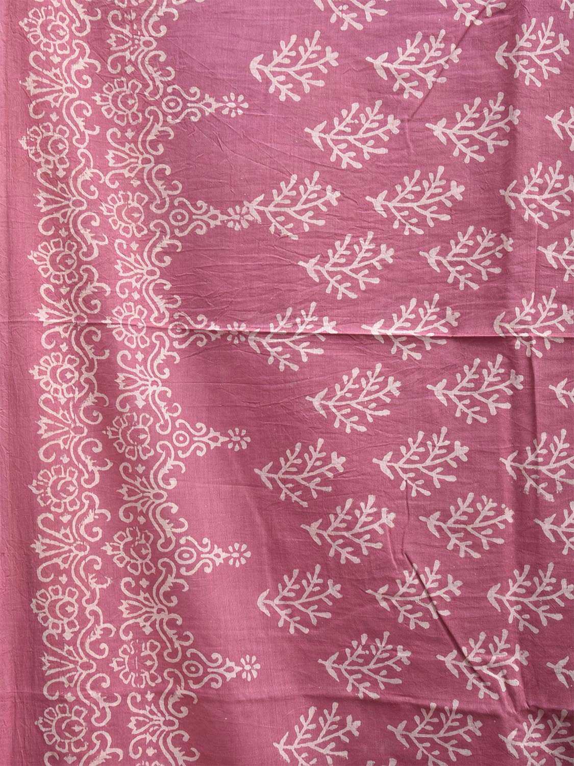 Light Pink Block Print Cotton Saree with All Over Body and Pallu Design o0592