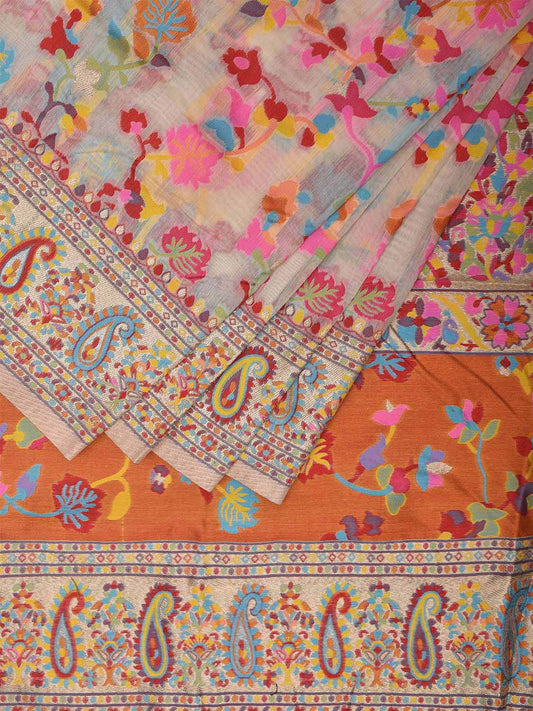 White Jacquard Cut Work Kashmiri Pashmina Design on Soft Modal Silk o0594