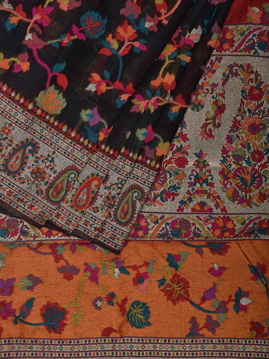 Black Jacquard Cut Work Kashmiri Pashmina Design on Soft Modal Silk o0595