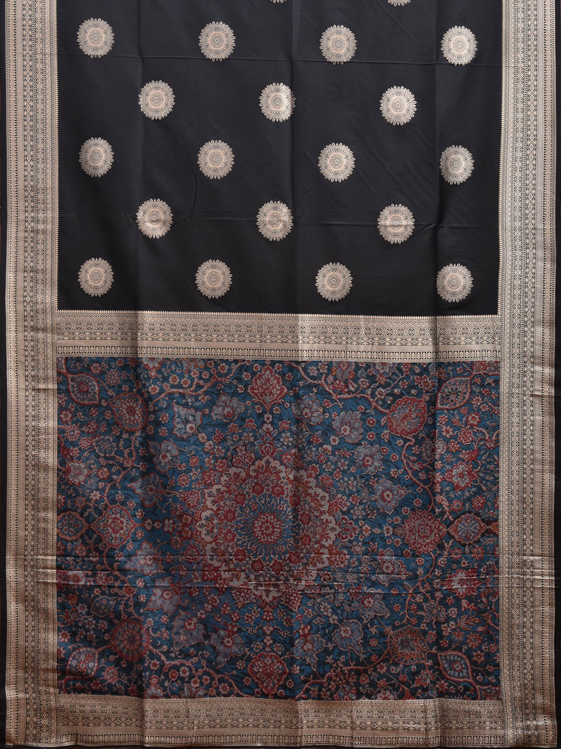 Black and Blue Jacquard Viscose Silk Saree with Body Buta and Pallu Design o0596