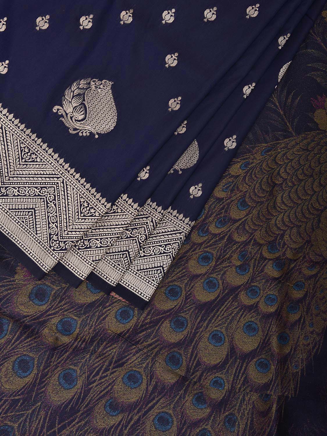Navy Viscose Blend Silk Saree, Design Woven on Electronic jacquard Loom. No Floating at Back Side  o0598
