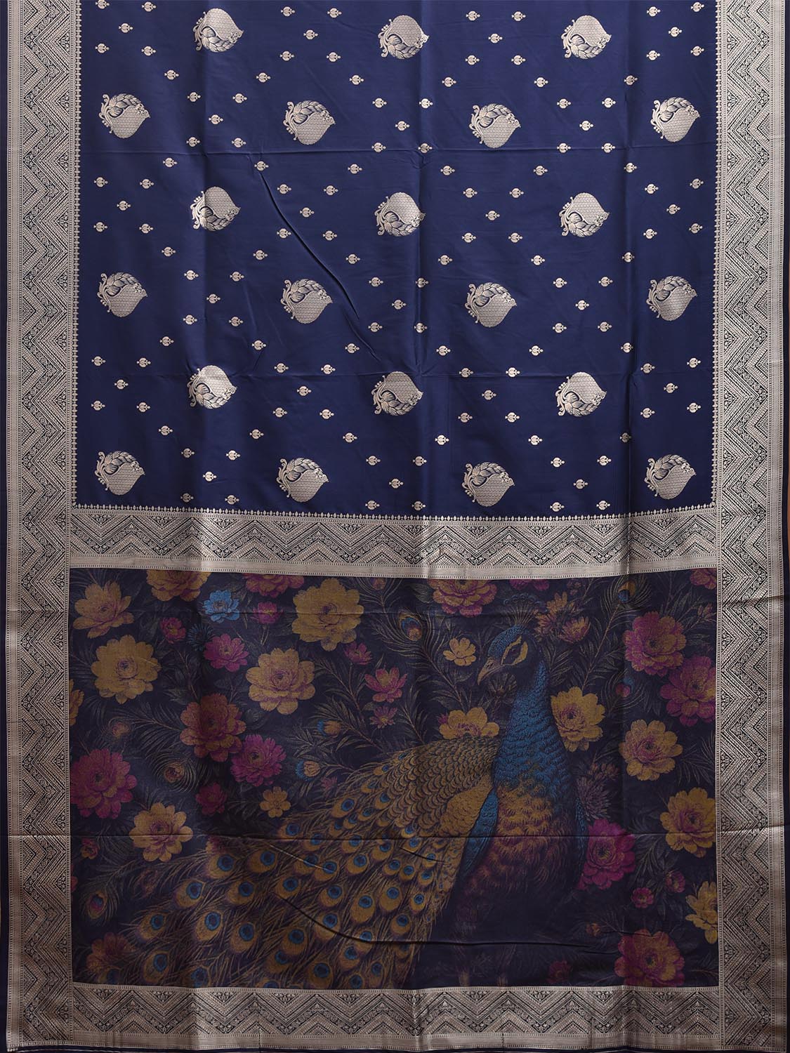 Navy Viscose Blend Silk Saree, Design Woven on Electronic jacquard Loom. No Floating at Back Side  o0598