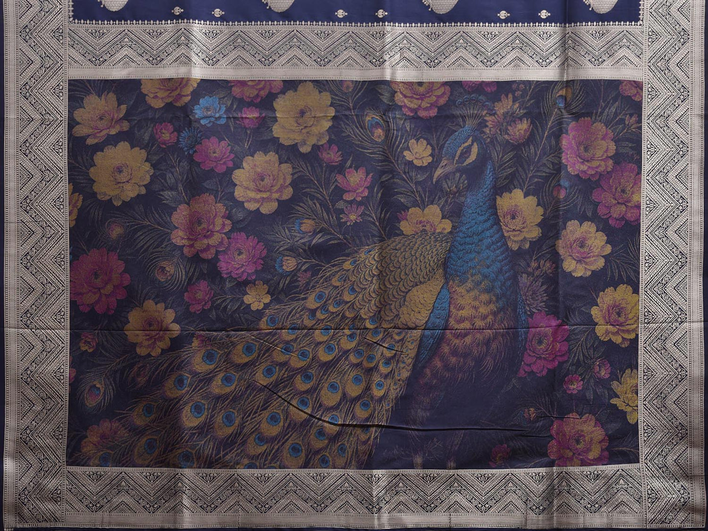 Navy Viscose Blend Silk Saree, Design Woven on Electronic jacquard Loom. No Floating at Back Side  o0598