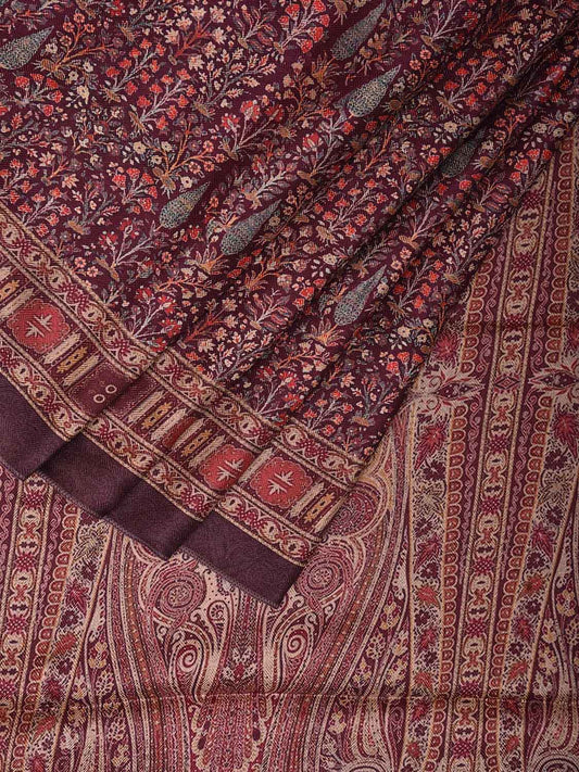 Maroon Pashmina Print Viscose Saree with Floral Body and Pallu Design o0601