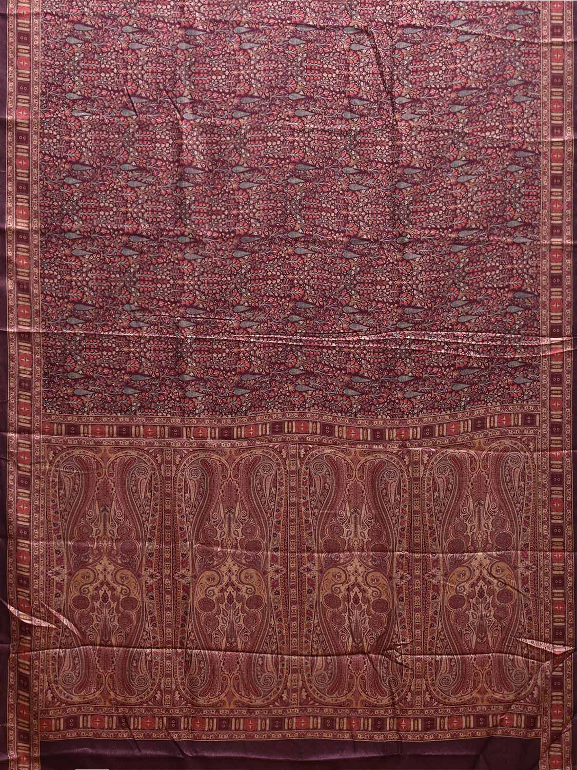 Maroon Pashmina Print Viscose Saree with Floral Body and Pallu Design o0601