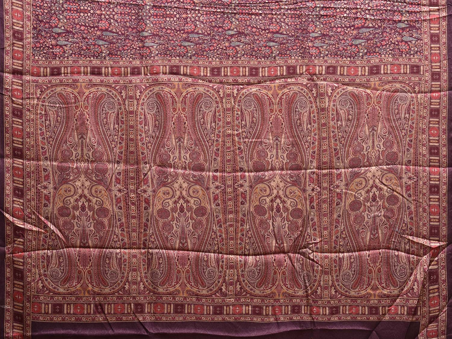 Maroon Pashmina Print Viscose Saree with Floral Body and Pallu Design o0601