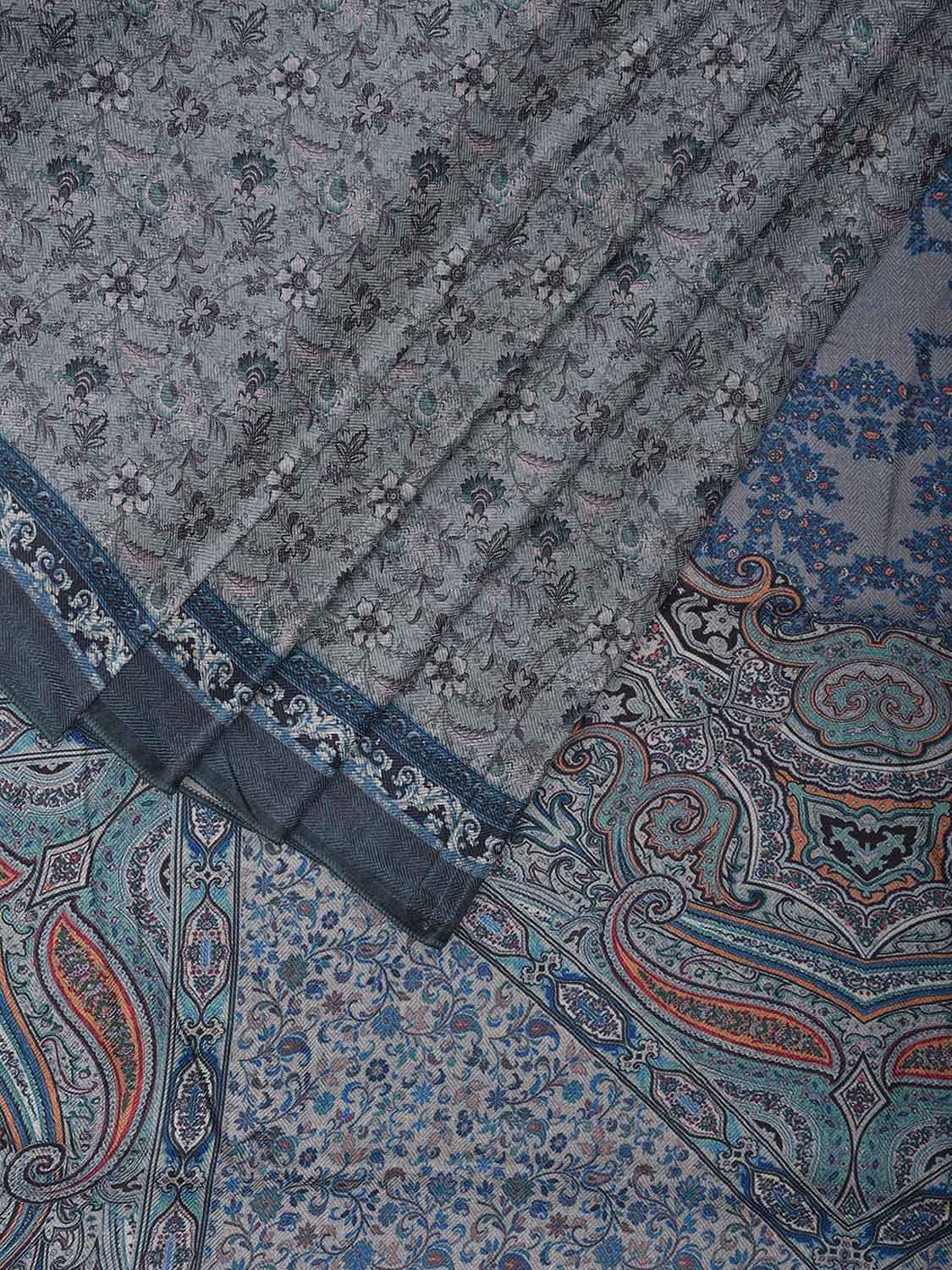 Light Blue Pashmina Print Viscose Saree with Floral Body and Pallu Design o0605