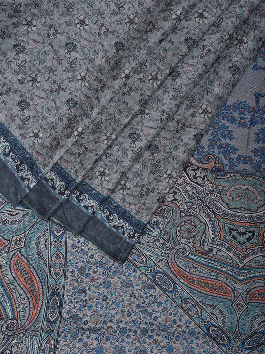 Light Blue Pashmina Print Viscose Saree with Floral Body and Pallu Design o0605