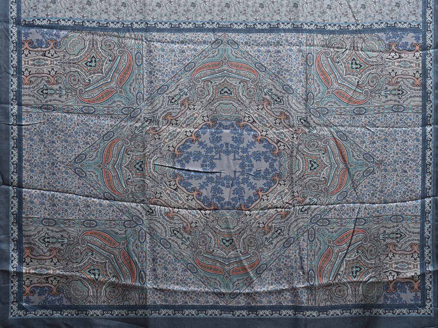 Light Blue Pashmina Print Viscose Saree with Floral Body and Pallu Design o0605