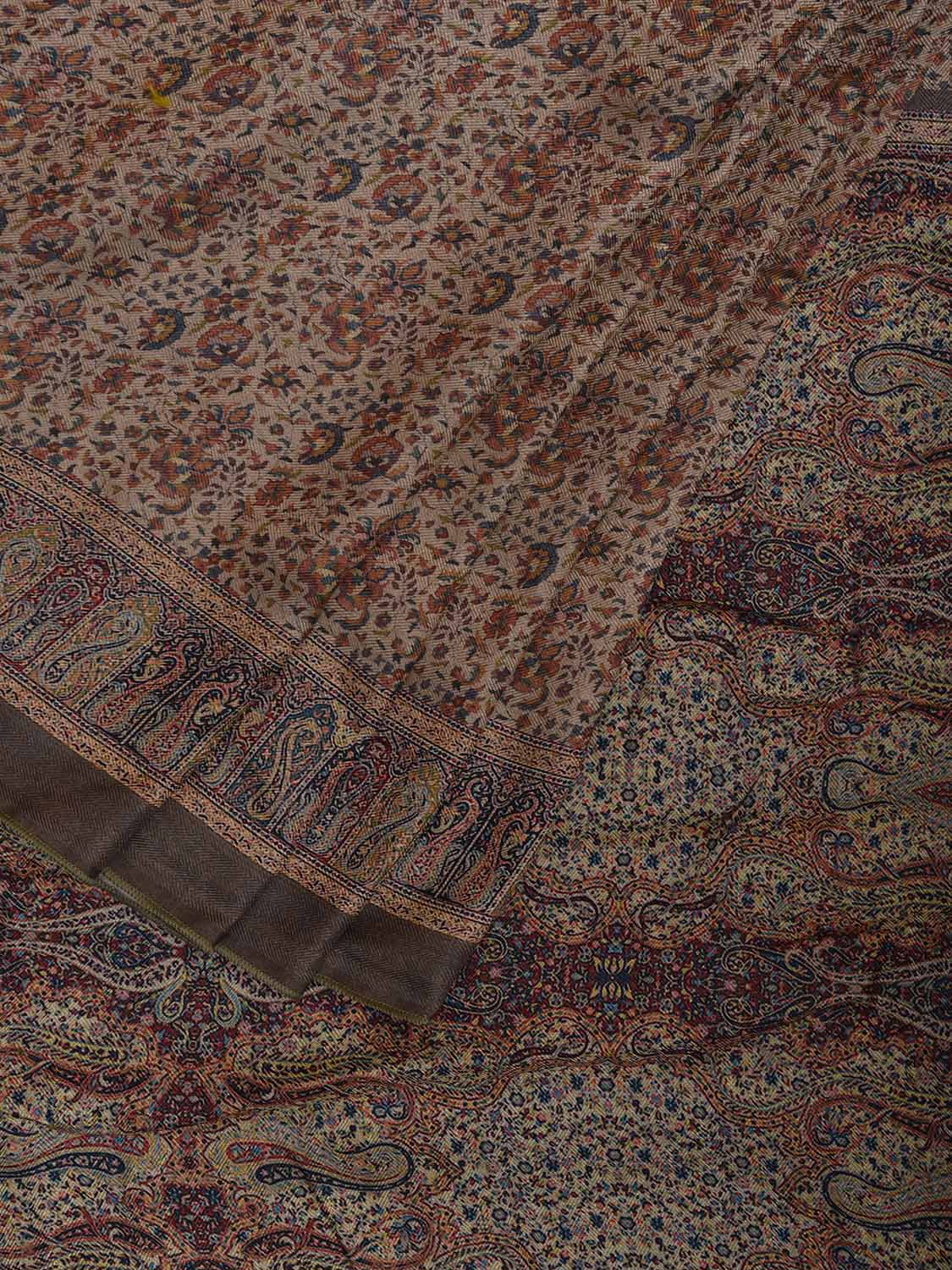 Cream Pashmina Print Viscose Saree with Floral Body and Pallu Design o0606